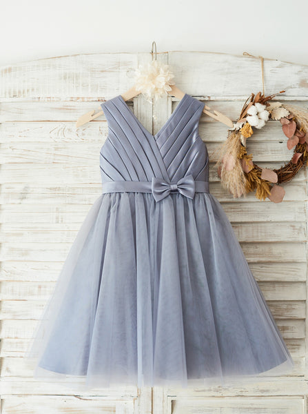 Grey Flower Girl Dresses,Pleated Flower Girl Dress,Short Flower Girl Dress,FD00082