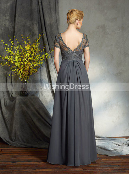 Grey Mother of the bride Dress,Mother Dress with Sleeves,Chiffon Long Mother Dress,MD00037