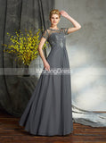 Grey Mother of the bride Dress,Mother Dress with Sleeves,Chiffon Long Mother Dress,MD00037