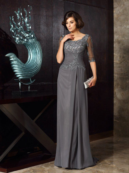 Grey Mother of the Bride Dresses,Mother Dress with Sleeves,Long Wedding Guest Dress,MD00030