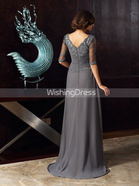 Grey Mother of the Bride Dresses,Mother Dress with Sleeves,Long Wedding Guest Dress,MD00030