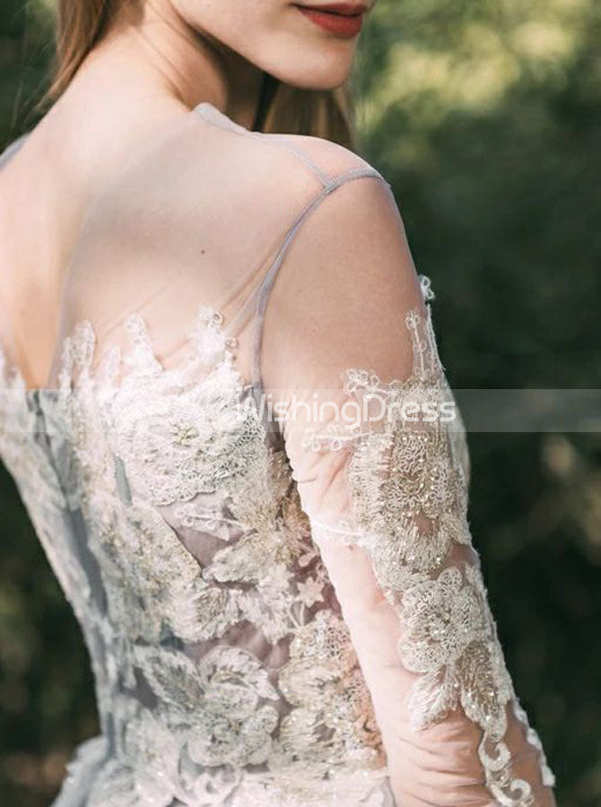 Grey Outdoor Wedding Dress,Illsuion Long Sleeves Wedding Gown,WD00459 - Wishingdress Grey Outdoor Wedding Dress,Illsuion Long Sleeves Wedding Gown,WD00459 - Wishingdress