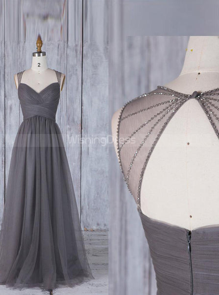 Grey Tulle Bridesmaid Dresses,Elegant Prom Dress,BD00358