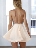 Halter Homecoming Dresses,Backless Homecoming Dress,Peach Homecoming Dress,HC00079