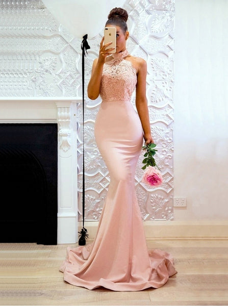 Halter Prom Dresses,Mermaid Bridesmaid Dress Open Back,PD00406