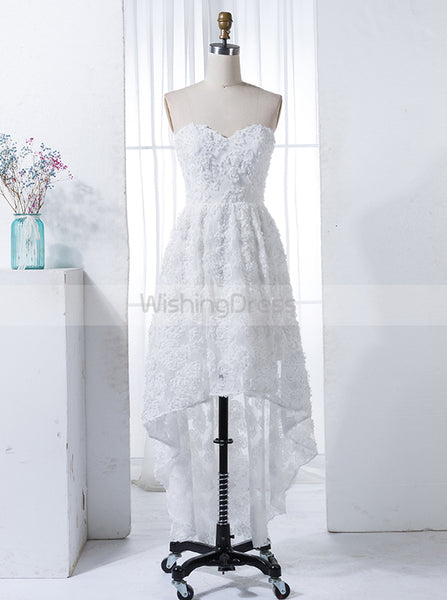 High Low Bridesmaid Dress,Lace Bridesmaid Dress,White Bridesmaid Dress,BD00159