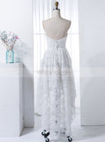 High Low Bridesmaid Dress,Lace Bridesmaid Dress,White Bridesmaid Dress,BD00159