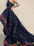 High Low Prom Dress,Lace Prom Dress with Embroidery,PD00435