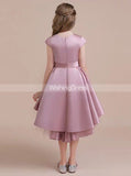 High Low Satin Junior Bridesmaid Dresses,Pink Little Girls Birthday Party Dress,JB00079