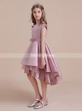 High Low Satin Junior Bridesmaid Dresses,Pink Little Girls Birthday Party Dress,JB00079