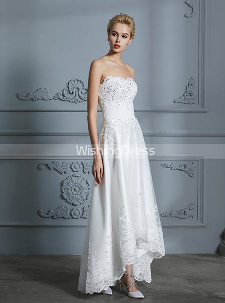 High Low Wedding Dresses,Strapless Bridal Dress,Beach Wedding Dress,WD00299