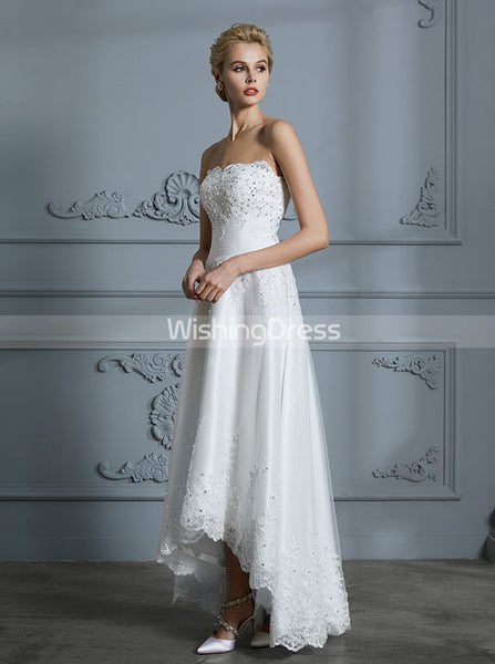 High Low Wedding Dresses,Strapless Bridal Dress,Beach Wedding Dress,WD00299