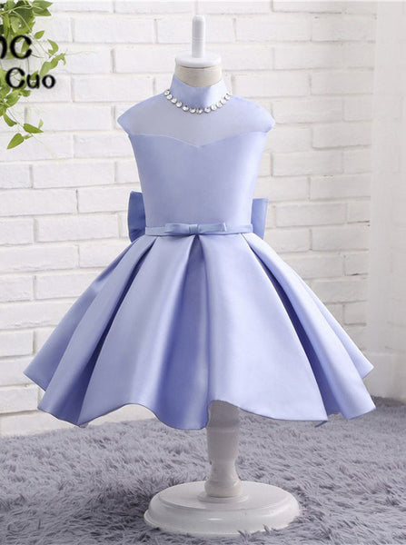 High Neck Flower Girl Dress,Girl Party Dress with Bow,Short Flower Girl Dress,FD00049
