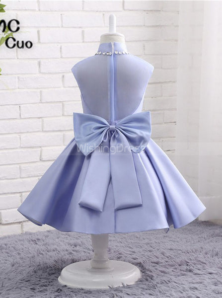 High Neck Flower Girl Dress,Girl Party Dress with Bow,Short Flower Girl Dress,FD00049