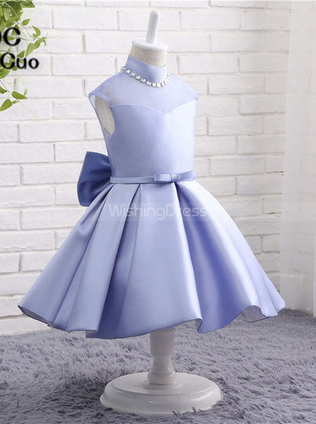 High Neck Flower Girl Dress,Girl Party Dress with Bow,Short Flower Girl Dress,FD00049