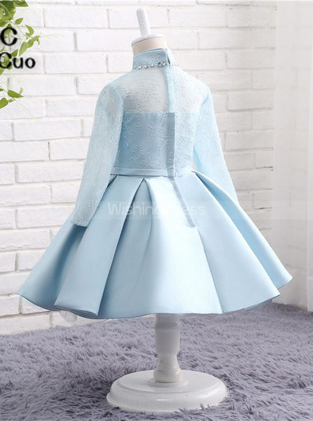 High Neck Flower Girl Dresses,Girl Party Dress with Sleeves,FD00058