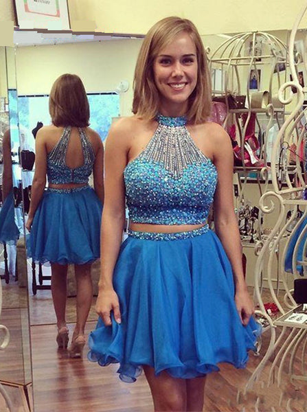 High Neck Homecoming Dresses,Beaded Homecoming Dress,Two Piece Homecoming Dress,HC00098