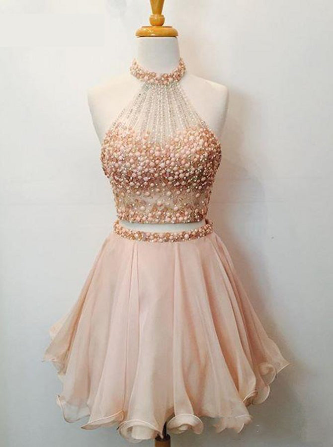 High Neck Homecoming Dresses,Beaded Homecoming Dress,Two Piece Homecom - Wishingdress High Neck Homecoming Dresses,Beaded Homecoming Dress,Two Piece Homecom - Wishingdress