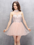 High Neck Homecoming Dresses,Elegant Homecoming Dress,Blush Homecoming Dress,HC00064