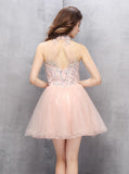 High Neck Homecoming Dresses,Elegant Homecoming Dress,Blush Homecoming Dress,HC00064