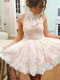 High Neck Homecoming Dresses,Lace Homecoming Dress,Backless Homecoming Dress,HC00094