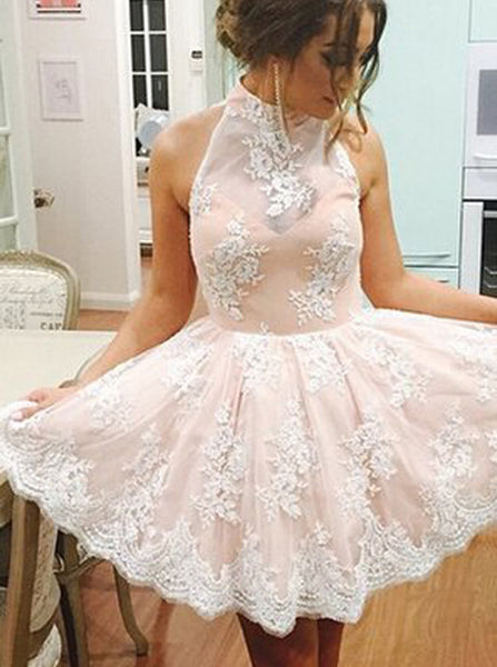 High Neck Homecoming Dresses,Lace Homecoming Dress,Backless Homecoming Dress,HC00094