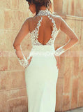 High Neck Wedding Dress with Long Sleeves,Mermaid Bridal Dress Cutout Back,WD00420