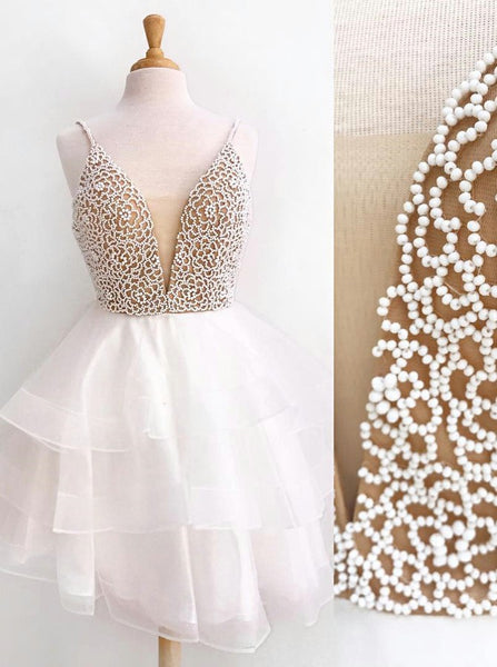Homecoming Dresses with Straps,Beaded Homecoming Dress,Ruffled Homecoming Dress,HC00047