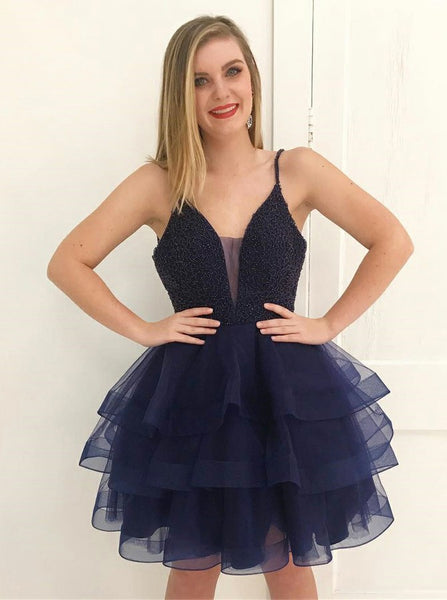 Homecoming Dresses with Straps,Beaded Homecoming Dress,Ruffled Homecoming Dress,HC00047