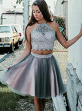Grey Cocktail Dresses,Two Piece Cocktail Dress,Tulle Cocktail Dress,CD00017