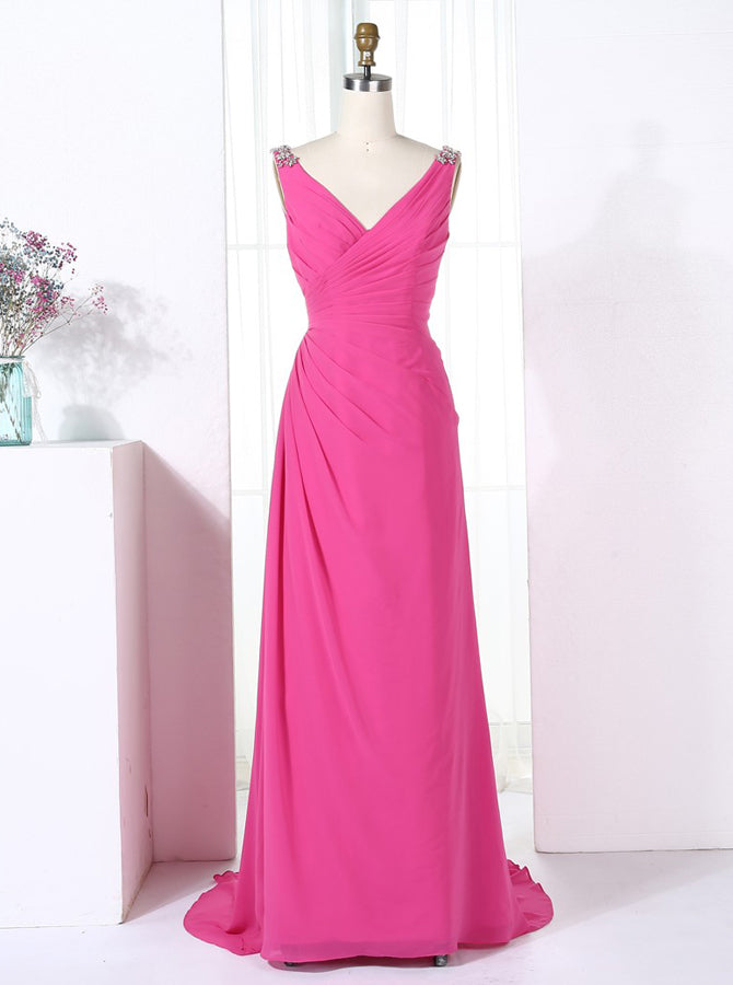 HotPink Bridesmaid Dresses,Mermaid Bridesmaid Dress,Pleated Bridesmaid