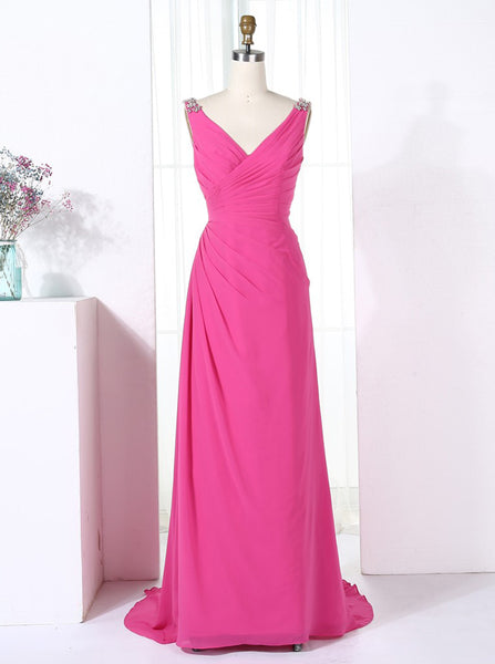 HotPink Bridesmaid Dresses,Mermaid Bridesmaid Dress,Pleated Bridesmaid Dress,BD00279