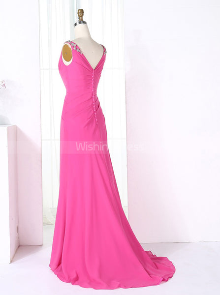 HotPink Bridesmaid Dresses,Mermaid Bridesmaid Dress,Pleated Bridesmaid Dress,BD00279