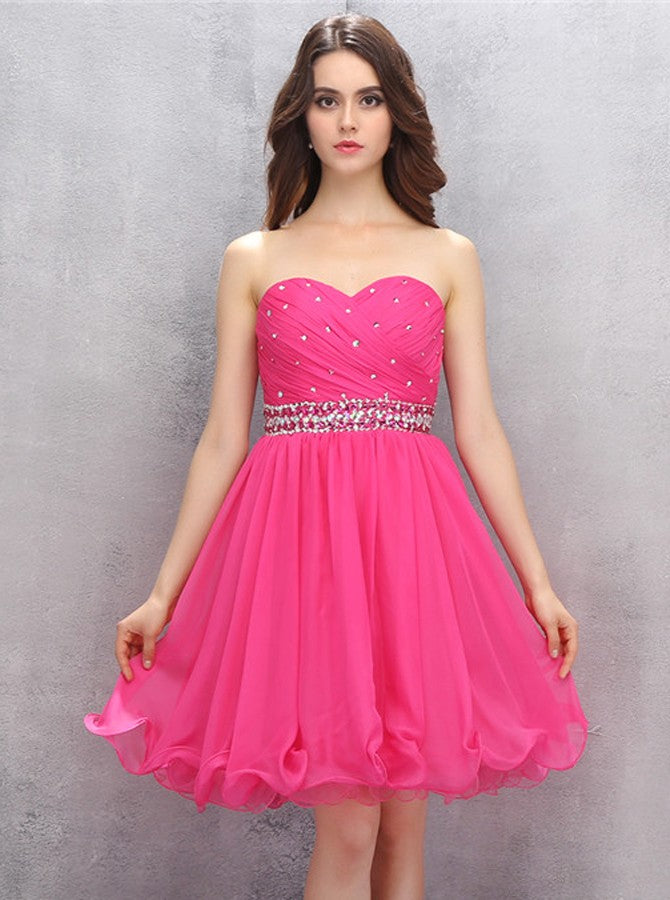 HotPink Sweet 16 Dresses,Strapless Sweet 16 Dress,Knee Length Sweet 16