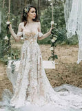 Boho Wedding Dress Outdoor,Lace Off the Shoulder Wedding Dress,WD00656