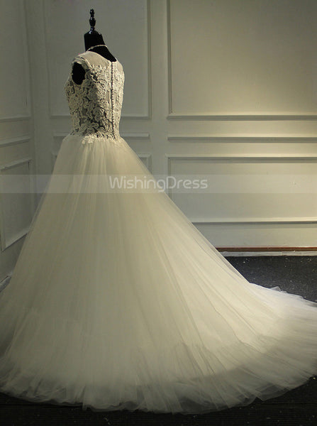 Illusion Ball Gown Dresses,Cap Sleeves Bridal Gown,High Neck Wedding Dress,WD00378