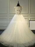 Illusion Ball Gown Dresses,Cap Sleeves Bridal Gown,High Neck Wedding Dress,WD00378