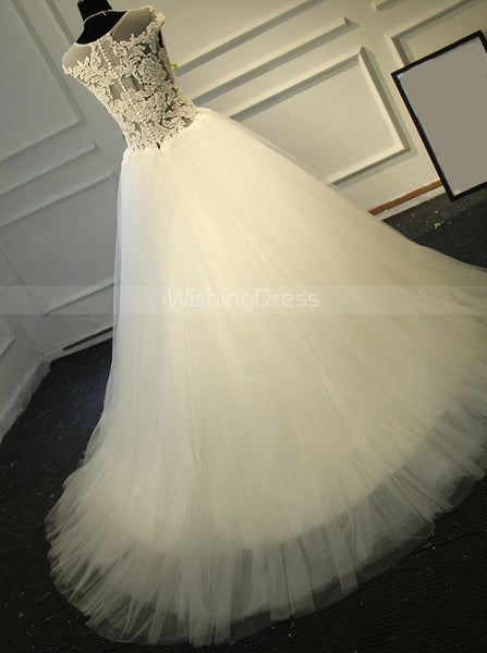 Illusion Ball Gown Dresses,Cap Sleeves Bridal Gown,High Neck Wedding Dress,WD00378