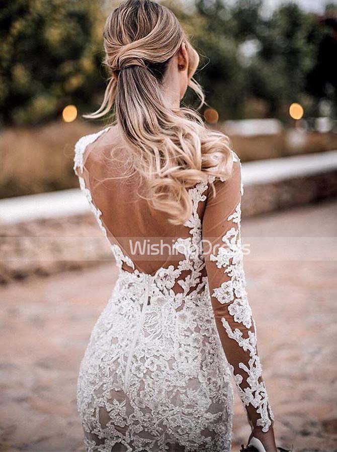 Illusion Fitted Wedding Dresses,Bridal Dress with Long Sleeves,WD00449 - Wishingdress Illusion Fitted Wedding Dresses,Bridal Dress with Long Sleeves,WD00449 - Wishingdress