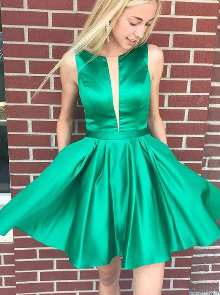 Green Cocktail Dresses,Satin Cocktail Dress,Short Cocktail Dress,CD00060