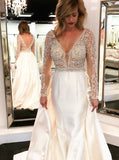 Illusion Wedding Dress,Wedding Dress with Sleeves,Satin Bridal Dress,WD00155