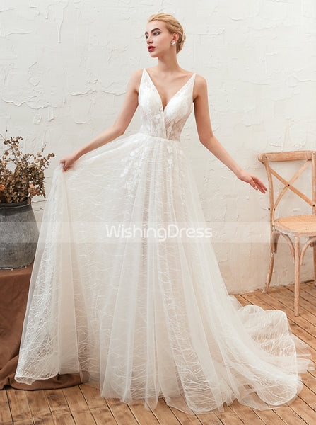 Illusion Wedding Dress with Lace Up Back,Destination Wedding Dress,WD00479