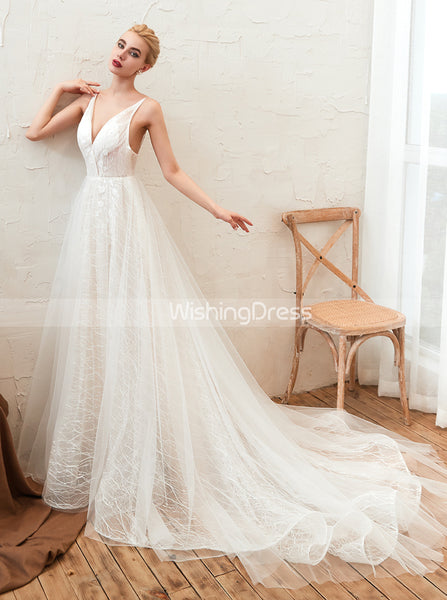Illusion Wedding Dress with Lace Up Back,Destination Wedding Dress,WD00479