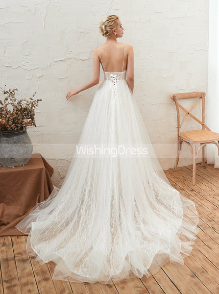 Illusion Wedding Dress with Lace Up Back,Destination Wedding Dress,WD00479
