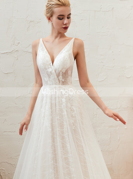 Illusion Wedding Dress with Lace Up Back,Destination Wedding Dress,WD00479