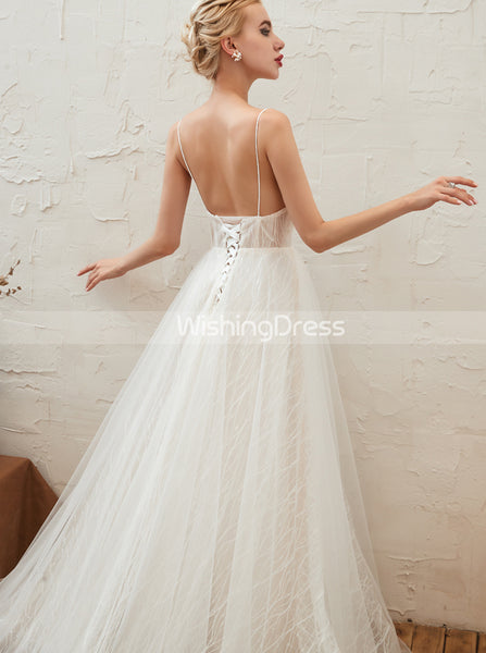 Illusion Wedding Dress with Lace Up Back,Destination Wedding Dress,WD00479