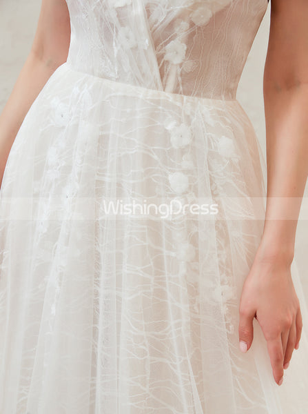 Illusion Wedding Dress with Lace Up Back,Destination Wedding Dress,WD00479
