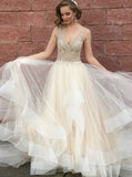 Illusional Bodice Prom Dress,Tulle Prom Dress for Teens,Chic Prom Dress with Train PD00040