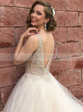 Illusional Bodice Prom Dress,Tulle Prom Dress for Teens,Chic Prom Dress with Train PD00040