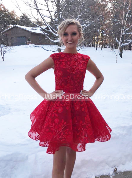 Red Homecoming Dresses,Lace Homecoming Dress,Short Homecoming Dress,HC00077